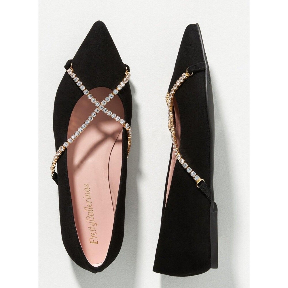Anthropologie Pretty Ballerinas Ella Black Silver Flats Shoes Sz EU 37 US 7 New